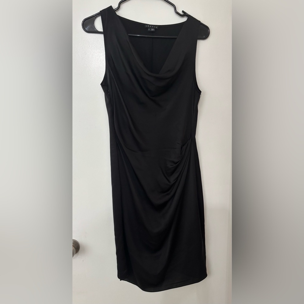 Theory Women Cowl Neck Black Silk Slip Dress Size 4 Classic Capsule Night Out